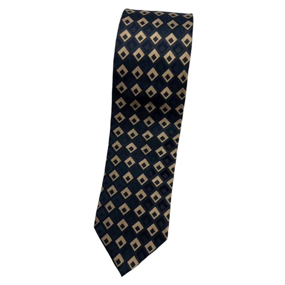 HUGO BOSS Men's 100% Silk Necktie LUXURY Tie Black Geometric W:3.5" EUC
